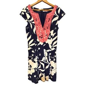 Lily Pulitzer Navy & White Dress with Pink Crochet